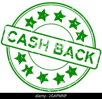 Grunge grünes Cash-Back-Wort mit Stern-Symbol rund Gummi-Siegel-Stempel auf weißem Hintergrund Stock Vektor