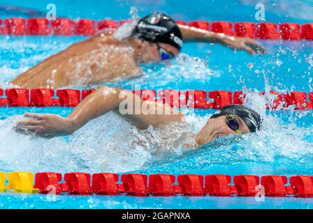 Tokio, Japan. August 2021. TOKIO, JAPAN - 1. AUGUST: Robert Finke aus den Vereinigten Staaten, der am 30. Juli 2021 im Tokyo Aquatics Center in Tokio, Japan, im Männer-Finale über 1500 m Freistil bei den Olympischen Spielen 2020 in Tokio im Wettbewerb steht (Foto: Giorgio Scala/Insidefoto/Deepbluemedia) Credit: Insidefoto srl/Alamy Live News Stockfoto