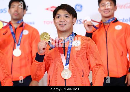 Tokio, Japan. August 2021. Hifumi Abe (JPN) Judo: Japanischer Judo-Medaillengewinnerin während der Pressekonferenz zu den Olympischen Spielen 2020 in Tokio im Japan House in Tokio, Japan. Quelle: AFLO SPORT/Alamy Live News Stockfoto
