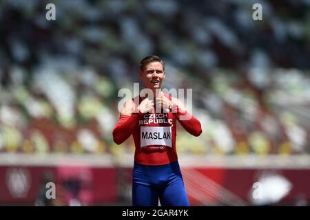 Tokio, Japan. August 2021. Der tschechische Athlet Pavel Maslak nimmt am 1. August 2021 bei den Olympischen Sommerspielen 2020 in Tokio an der 400-Meter-Hitze (Qualifikation) der Männer Teil. Quelle: Ondrej Deml/CTK Photo/Alamy Live News Stockfoto