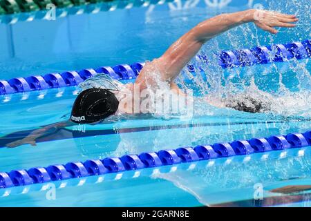 TOKIO, JAPAN - 1. AUGUST: Thom de Boer aus den Niederlanden tritt am 1. August 2021 im Tokyo Aquatics Center in Tokio, Japan, mit 50 m Freistil bei den Olympischen Spielen 2020 in Tokio an (Foto: Ronald Hoogendoorn/Orange Picles) Stockfoto