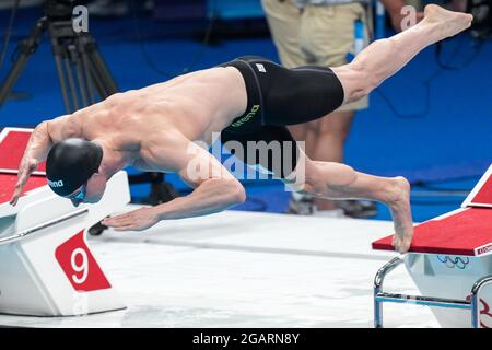 TOKIO, JAPAN - 1. AUGUST: Thom de Boer aus den Niederlanden tritt am 1. August 2021 im Tokyo Aquatics Center in Tokio, Japan, mit 50 m Freistil bei den Olympischen Spielen 2020 in Tokio an (Foto: Ronald Hoogendoorn/Orange Picles) Stockfoto