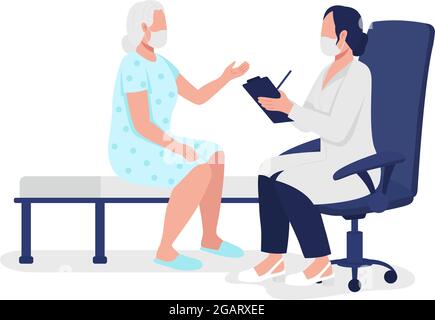 Geriatrischer Arzt, der halbflache Farbvektorzeichen älterer Patienten akzeptiert Stock Vektor