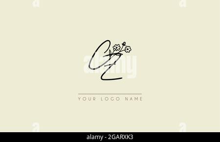 Anfangsbuchstabe CZ oder ZC Unterschrift handschriftliche Hochzeit botanischen floralen Symbol Logo Vektor Design Illustration Stock Vektor
