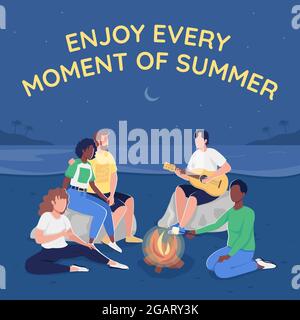 Lagerfeuer Party mit Freunden Social Media Post Mockup Stock Vektor