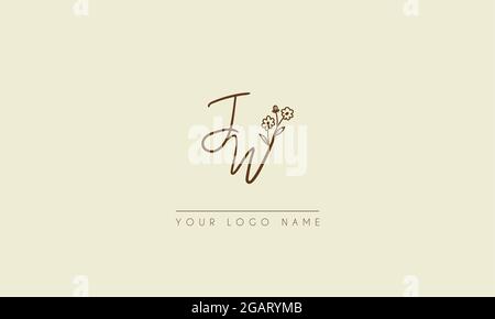 Anfangsbuchstabe JW oder WJ Signature handschriftliche Hochzeit botanischen floralen Symbol Logo Vektor Design Illustration Stock Vektor
