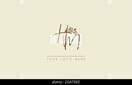 Anfangsbuchstabe HM oder MH Unterschrift handschriftliche Hochzeit botanischen floralen Symbol Logo Vektor Design Illustration Stock Vektor