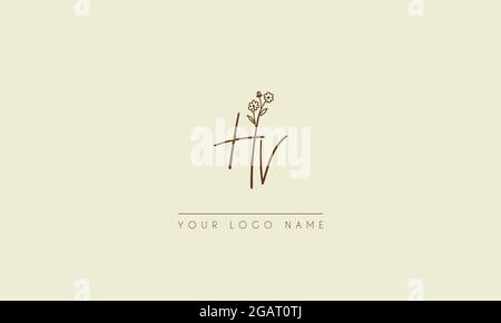 Anfangsbuchstabe HV oder VH Unterschrift handschriftliche Hochzeit botanischen floralen Symbol Logo Vektor Design Illustration Stock Vektor