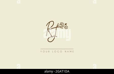 Anfangsbuchstabe RJ oder JR Unterschrift handgeschriebene Hochzeit botanischen floralen Symbol Logo Vektor Design Illustration Stock Vektor