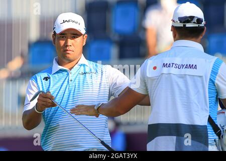 Saitama, Japan. August 2021. Hideki Matsuyama (JPN) Golf: Männer individuelle Stroke spielen Runde 4 18 Löcher während der Olympischen Spiele in Tokio 2020 im Kasumigaseki Country Club in Saitama, Japan . Quelle: AFLO SPORT/Alamy Live News Stockfoto