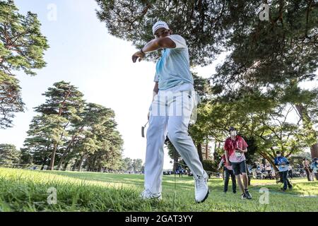 Saitama, Japan. August 2021. Hideki Matsuyama (JPN) Golf: Männer individuelle Stroke spielen Runde 4 18 Löcher während der Olympischen Spiele in Tokio 2020 im Kasumigaseki Country Club in Saitama, Japan . Quelle: AFLO SPORT/Alamy Live News Stockfoto