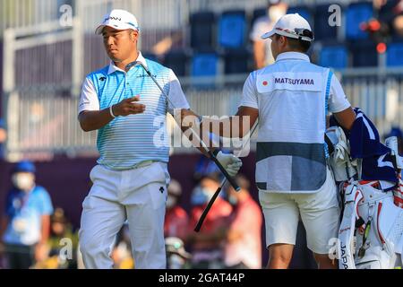 Saitama, Japan. August 2021. Hideki Matsuyama (JPN) Golf: Männer individuelle Stroke spielen Runde 4 18 Löcher während der Olympischen Spiele in Tokio 2020 im Kasumigaseki Country Club in Saitama, Japan . Quelle: AFLO SPORT/Alamy Live News Stockfoto