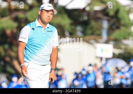 Saitama, Japan. August 2021. Hideki Matsuyama (JPN) Golf: Männer individuelle Stroke spielen Runde 4 18 Löcher während der Olympischen Spiele in Tokio 2020 im Kasumigaseki Country Club in Saitama, Japan . Quelle: AFLO SPORT/Alamy Live News Stockfoto