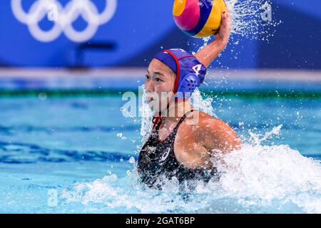 Tokio, Japan. August 2021. TOKIO, JAPAN - 1. AUGUST: Eruna Ura aus Japan während des Olympischen Wasserball-Turniers 2020 in Tokio am 1. August 2021 im Tatsumi Waterpolo Center in Tokio, Japan, ein Frauenspiel zwischen Russland und Japan (Foto: Marcel ter Bals/Orange Picics) Credit: Orange Pics BV/Alamy Live News Stockfoto