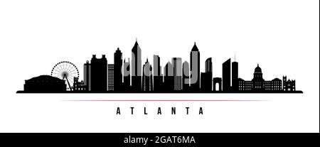 Horizontales Banner der Skyline von Atlanta. Schwarz-weiße Silhouette der Stadt Atlanta, USA. Vektorvorlage für Ihr Design. Stock Vektor