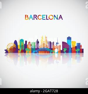 Silhouette der Skyline von Barcelona im farbenfrohen geometrischen Stil. Symbol für Ihr Design. Vektorgrafik. Stock Vektor