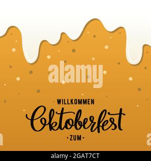 Design-Vorlage für Oktoberfest Flyer. Bierhintergrund mit Schaum und Blasen. Vektorgrafik. Stock Vektor