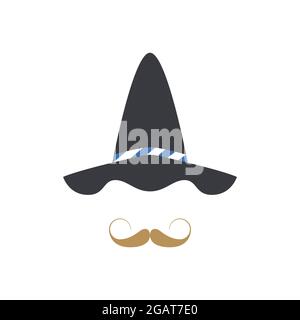 Avatar des Menschen in traditionellem Oktoberfest grauer Filzhut mit blauer und weißer Kordel. Vektorgrafik. Stock Vektor