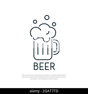 Biersymbol. Becher Bier mit Schaum. Linienkunst. Vektorgrafik. Stock Vektor