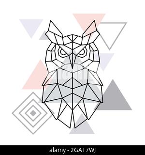 Polygonale Eule auf minimalistischem Dreieck Hintergrund. Geometrisches Poster. Vektordesign-Vorlage. Stock Vektor
