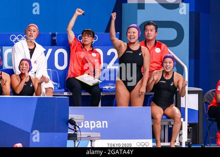 Tokio, Japan. August 2021. TOKIO, JAPAN - 1. AUGUST: Team Japan während des Olympischen Wasserball-Turniers in Tokio 2020 am 1. August 2021 in Tokio, Japan, im Tatsumi Waterpolo Center (Foto: Marcel ter Bals/Orange Picles) Credit: Orange Pics BV/Alamy Live News Stockfoto