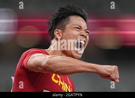 01. August 2021, Japan, Tokio: Leichtathletik: Olympische Spiele, 100m, Männer, Vorläufige Hitze, Bingtian Su von China. Foto: Michael Kappeler/dpa Stockfoto