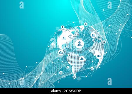Globale Netzwerkverbindungen mit Punkten und Linien. Drahtmodell Hintergrund. Abstrakte Verbindungsstruktur. Polygonaler Raum Hintergrund, Illustration Stockfoto