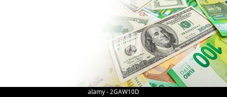 Panorama der Textur aus US- und Euro-Banknoten Stockfoto