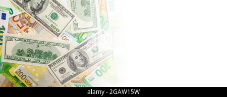 Panorama der Textur aus US- und Euro-Banknoten Stockfoto