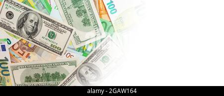 Panorama der Textur aus US- und Euro-Banknoten Stockfoto