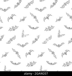 Fledermaus polygonales nahtloses Muster. Schwarz-weiße geometrische Fledermaus-Druck. vektor-Tapete. Stock Vektor