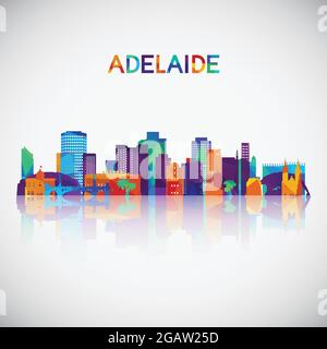 Silhouette der Skyline von Adelaide im farbenfrohen geometrischen Stil. Symbol für Ihr Design. Vektorgrafik. Stock Vektor