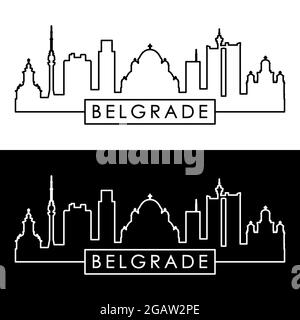 Skyline von Belgrad. Linearer Stil. Editierbare Vektordatei. Stock Vektor