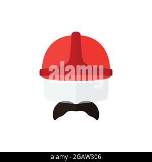 Männer mit Schnurrbart in Kaské. Feuerwehrmann-Symbol auf weißem Hintergrund isoliert. Emblem der Feuerwehr. Vektorgrafik. Stock Vektor