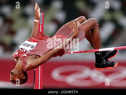 Tokio, Japan. August 2021. Mutaz Essa Barshim aus Katar tritt beim Hochsprung-Finale der Männer bei den Olympischen Spielen 2020 in Tokio, Japan, am 1. August 2021 an. Quelle: Wang Lili/Xinhua/Alamy Live News Stockfoto