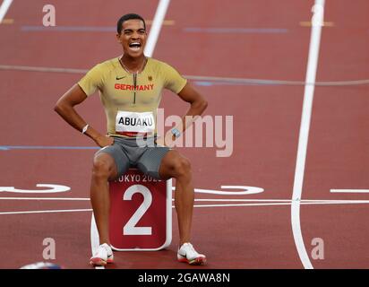 Tokio, Japan. August 2021. Leichtathletik: Olympische Spiele, 400-m-Hürden Männer, Joshua Abuaku aus Deutschland Credit: Oliver Weiken/dpa/Alamy Live News Stockfoto