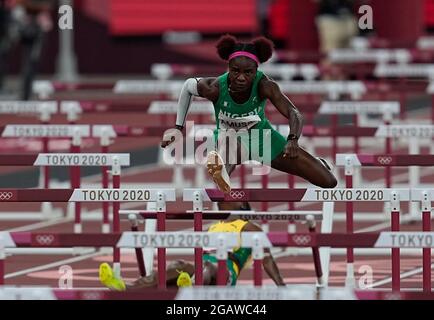 1. August 2021: Tobi Amusan bei 100-Meter-Hürden für Frauen bei den Olympischen Spielen in Tokio, Olympiastadion in Tokio, Tokio, Japan}. Kim Price/CSM Stockfoto