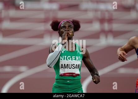 1. August 2021: Tobi Amusan bei 100-Meter-Hürden für Frauen bei den Olympischen Spielen in Tokio, Olympiastadion in Tokio, Tokio, Japan}. Kim Price/CSM Stockfoto