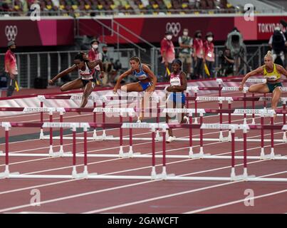 1. August 2021; Olympiastadion, Tokio, Japan: Tag der Olympischen Sommerspiele 9 in Tokio 100; Halbfinale der Frauen über 2020 Meter Hürden; Stockfoto