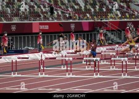 1. August 2021; Olympiastadion, Tokio, Japan: Tag der Olympischen Sommerspiele 9 in Tokio 100; Halbfinale der Frauen über 2020 Meter Hürden; Stockfoto