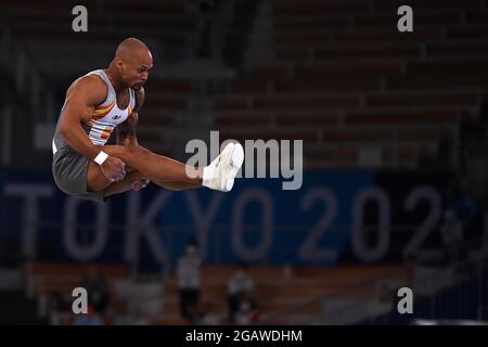 Tokio. Japan. 01. August 2021. Künstlerische Gymnastik. Ariake Gymnastik Center. 10-1. 1chome. Ariake. Koto-ku. Tokio. Rayderley Zapata (ESP) während seiner Bodenübung. Kredit Garry Bowden/Sport in Pictures/Alamy Live Nachrichten Stockfoto