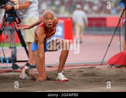 Tokio, Japan. August 2021. Yulimar Rojas aus Venezuela reagiert während des Dreisprung-Finales der Frauen bei den Olympischen Spielen 2020 in Tokio, Japan, am 1. August 2021. Quelle: Li Ming/Xinhua/Alamy Live News Stockfoto