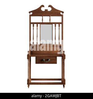 Antike Frisiertisch mit Holzrahmen Spiegel isoliert auf weißem Hintergrund 3D-Rendering. Stockfoto