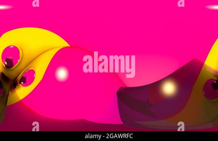 Rundes, transparentes, sauberes, realistisches Luftblasen auf einem abstrakten, ROSA Hintergrund, 3d-Rendering. Stockfoto