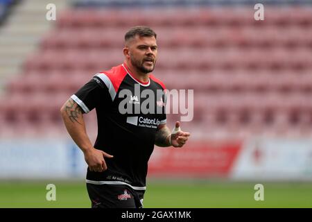 Wigan, Großbritannien. August 2021. Liam Hood #9 von Leigh Centurions, während des Vorspiels in Wigan, Großbritannien, am 8/1/2021. (Foto von Conor Molloy/News Images/Sipa USA) Quelle: SIPA USA/Alamy Live News Stockfoto