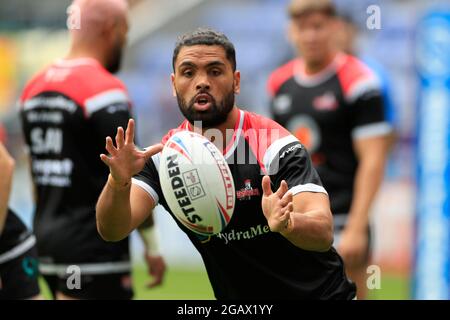 Wigan, Großbritannien. August 2021. Mark Ioane #10 von Leigh Centurions während des Vorspiels in Wigan, Großbritannien, am 8/1/2021. (Foto von Conor Molloy/News Images/Sipa USA) Quelle: SIPA USA/Alamy Live News Stockfoto