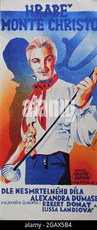 Originalveröffentlichung Tschechoslowakisches Plakat für ROBERT DONAT im GRAFEN VON MONTE CRISTO 1934 Regisseur ROWLAND V. LEE Roman Alexandre Dumas Produzent Edward Small Reliance Productions / United Artists Stockfoto