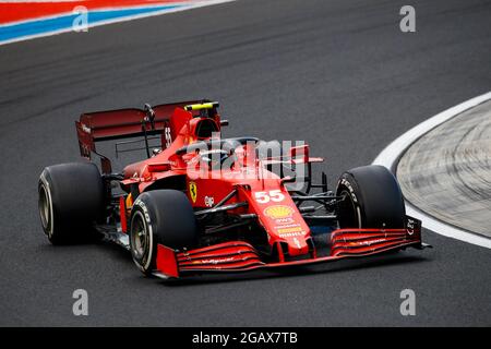 Budapest, Ungarn. August 2021. 55 SAINZ Carlos (Spa), Scuderia Ferrari SF21, Aktion während der Formel 1 Magyar Nagydij 2021, großer Preis von Ungarn, 11. Lauf der FIA Formel 1 Weltmeisterschaft 2021 vom 30. Juli bis 1. August 2021 auf dem Hungaroring, in Mogyorod, bei Budapest, Ungarn - Photo Xavi Bonilla/DPPI Credit: DPPI Media/Alamy Live News Stockfoto