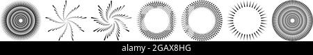 Satz von radialen, strahlenden, konzentrischen und kreisförmigen Linien. Abstraktes geometrisches Motiv, Mandala, Design-Element – Stock-Vektor-Illustration, Clip-Art-Grafik Stock Vektor