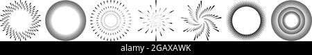 Satz von radialen, strahlenden, konzentrischen und kreisförmigen Linien. Abstraktes geometrisches Motiv, Mandala, Design-Element – Stock-Vektor-Illustration, Clip-Art-Grafik Stock Vektor